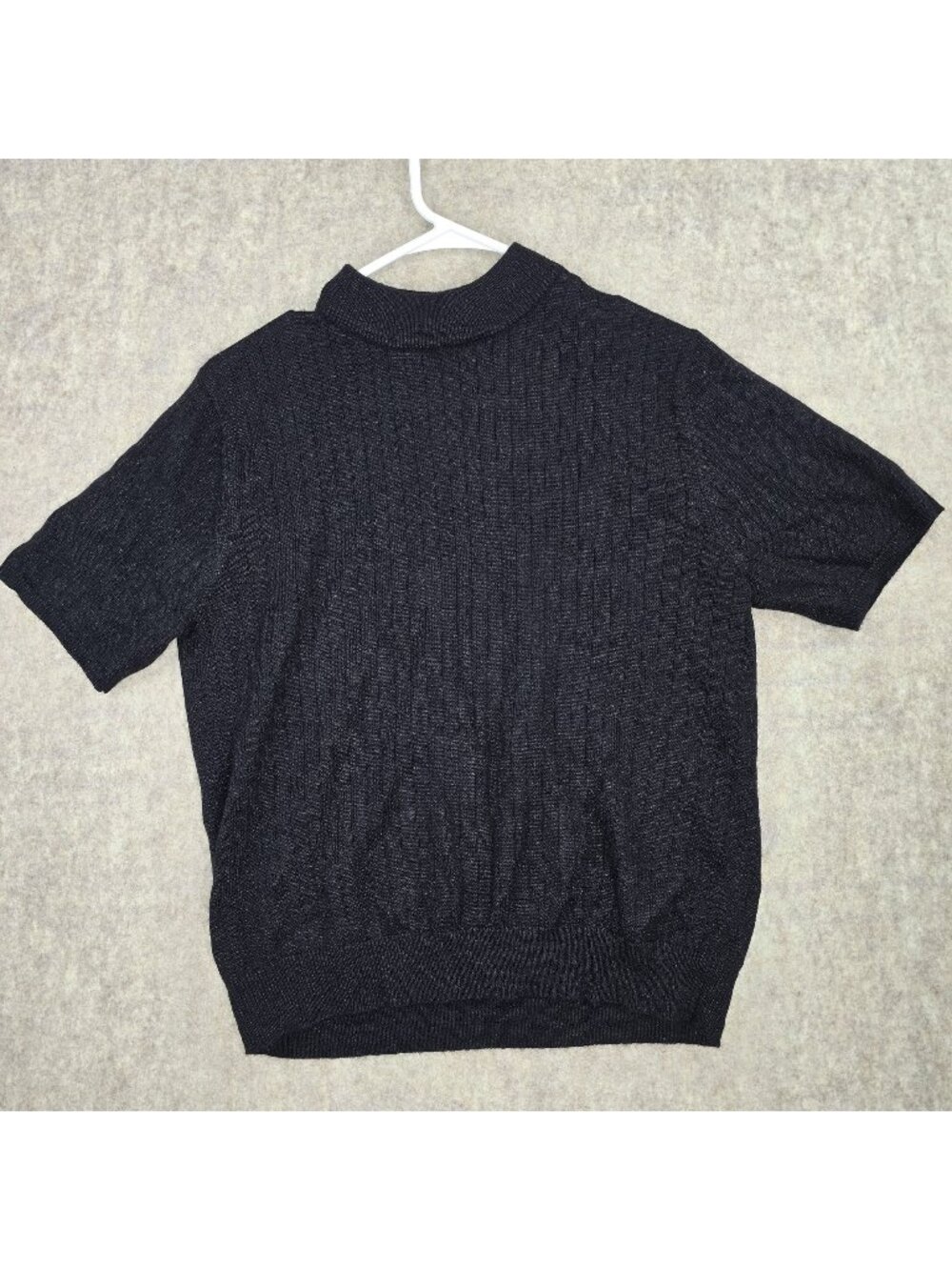 Sag Harbor Womens Petite Short-Sleeve Sweater Black PM Acrylic Blend Ribbed